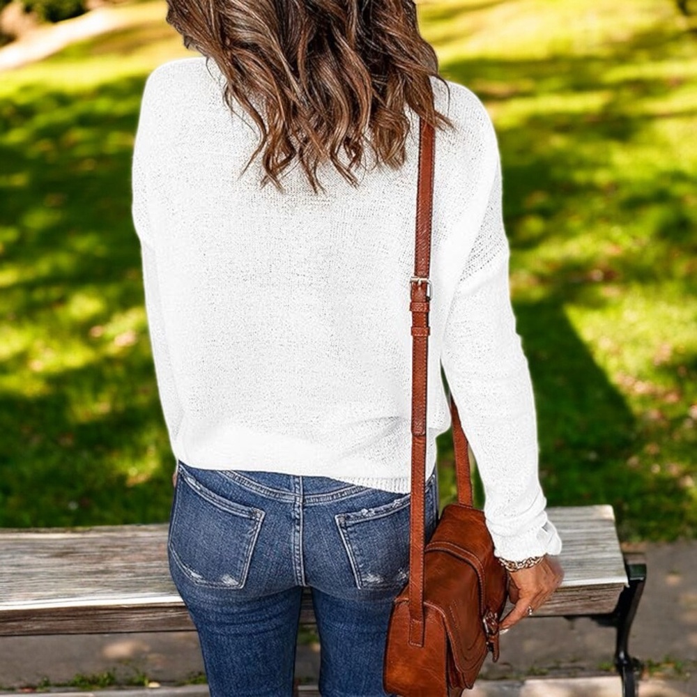 H&M White Relaxed-Fit Boat Neck Sweater Top with Long Dolman Sleeves - Picture 10 of 16